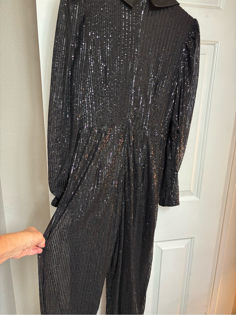 Black Sequin Evening jumpsuit Rhinestone Belt NOT included - Picture 8 of 8